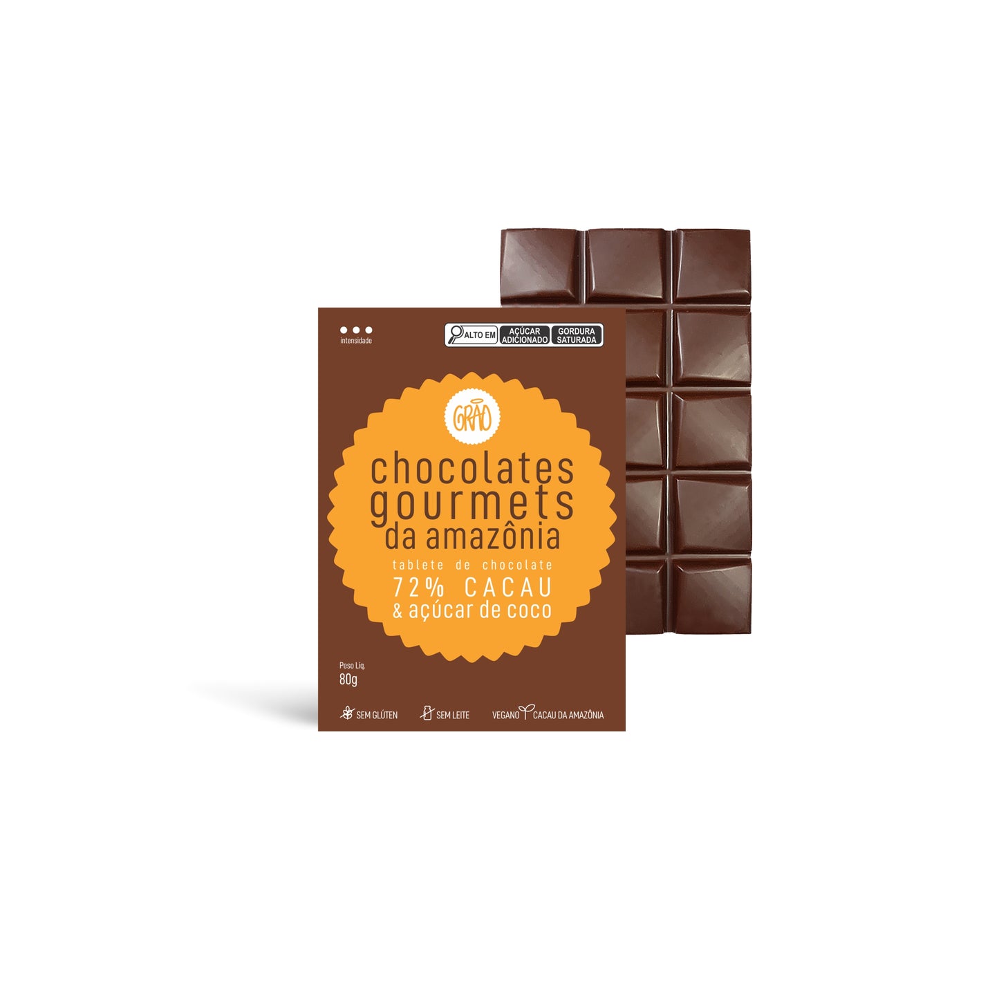 KIT C/ 4 BARRAS 72% CACAU E AÇÚCAR DE COCO 80g cada