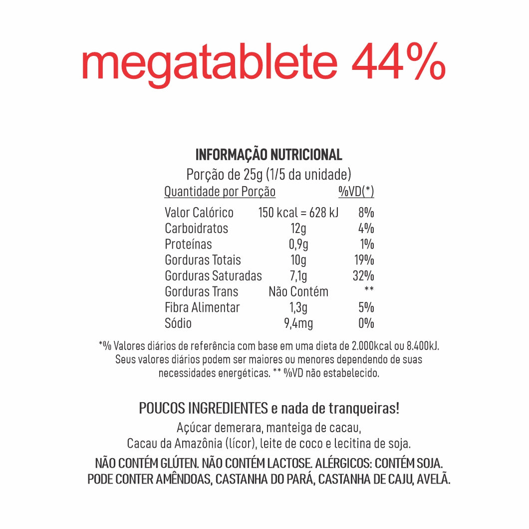 KIT C/ 3 MEGA TABLETES 44% AO LEITE DE COCO 130g cada